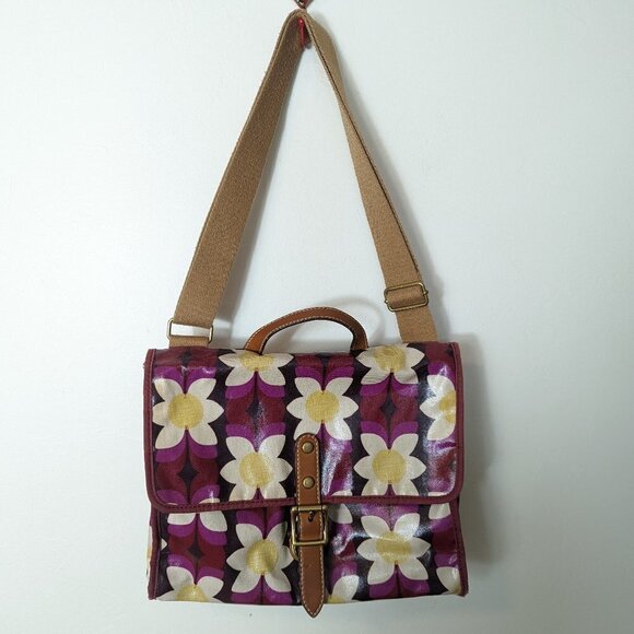Fossil Oil Cloth Floral Satchel Crossbody Shoulder Bag Midcentury Pattern - Picture 3 of 10